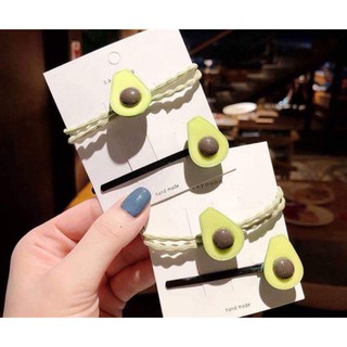 Set dây chun buộc tóc và cặp tóc quả bơ - Phụ kiện cột tóc