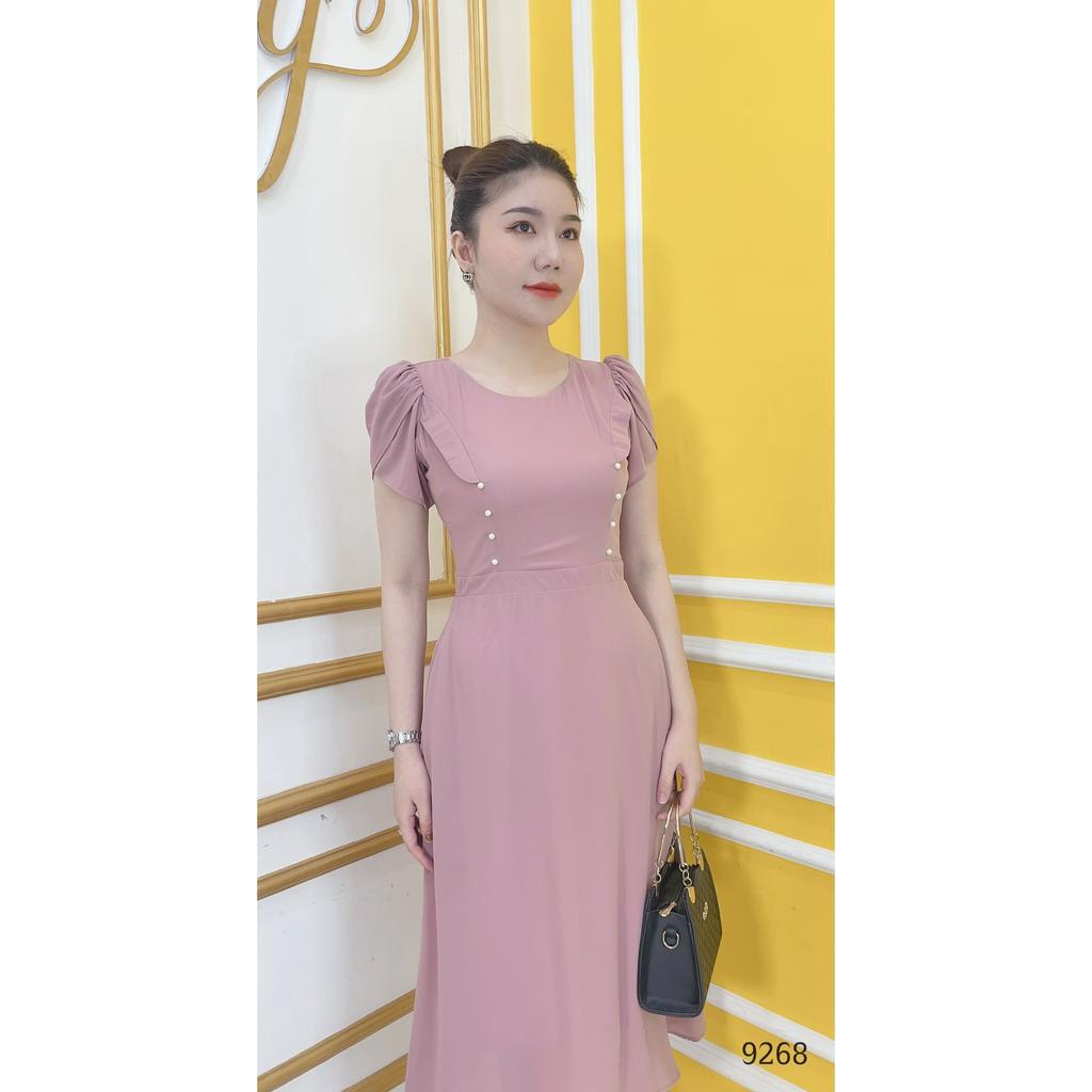 Đầm EMY EM9268  Xoè Hồng Cổ Tròn