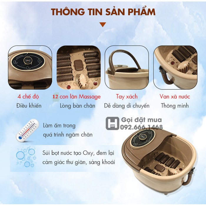 Bồn Massage chân Tự Động Làm Nóng Nước, Bồn Ngâm Chân, Giúp Lưu Thông Khí Huyết, BH 23 Tháng