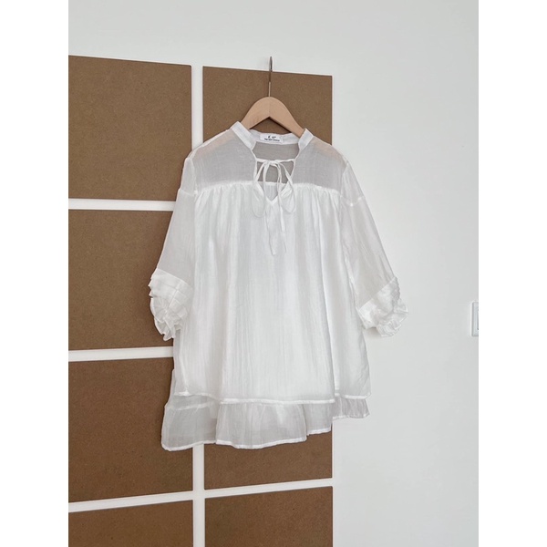 Set áo tơ babydoll &amp; chân váy xếp tầng cạp chun