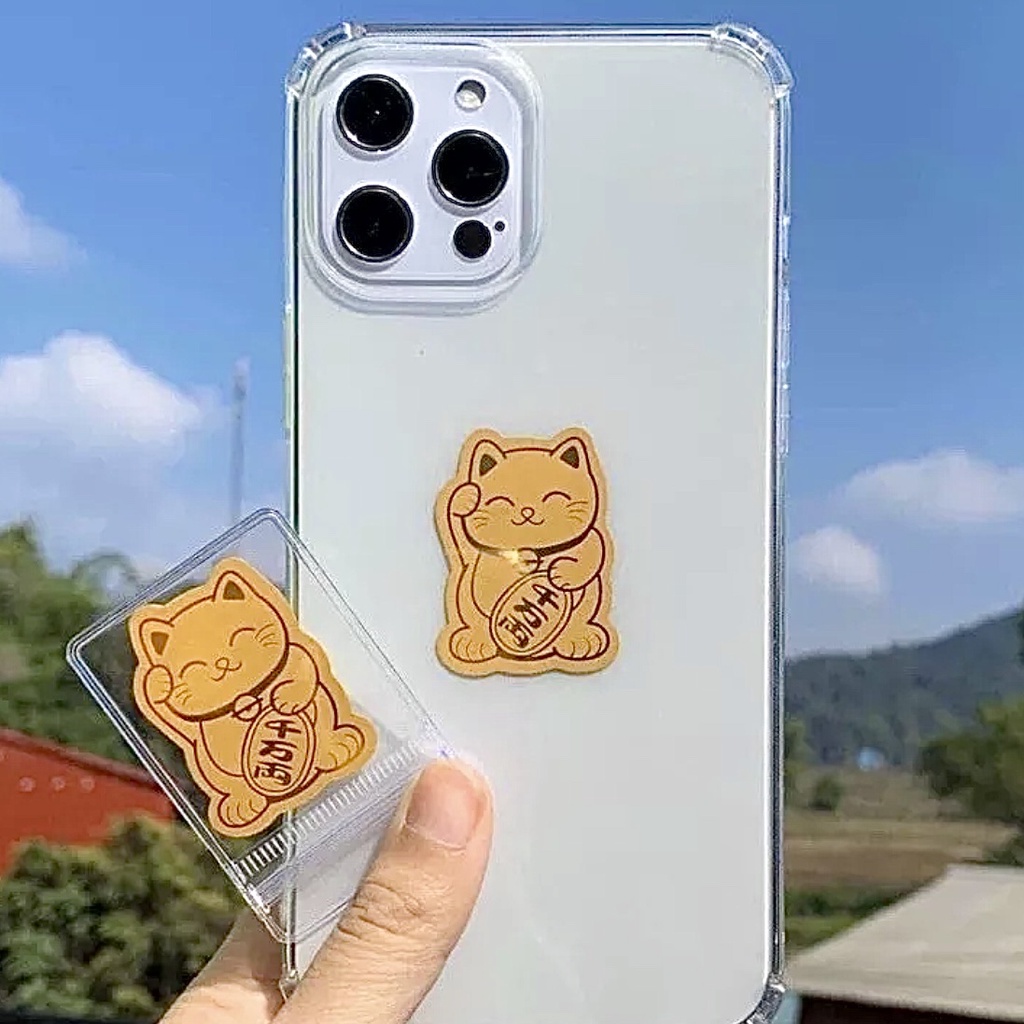 Miếng Dán Mèo Thần Tài Vàng Hút Tài Lộc Dùng Ốp Điện Thoại Để Trong Ví