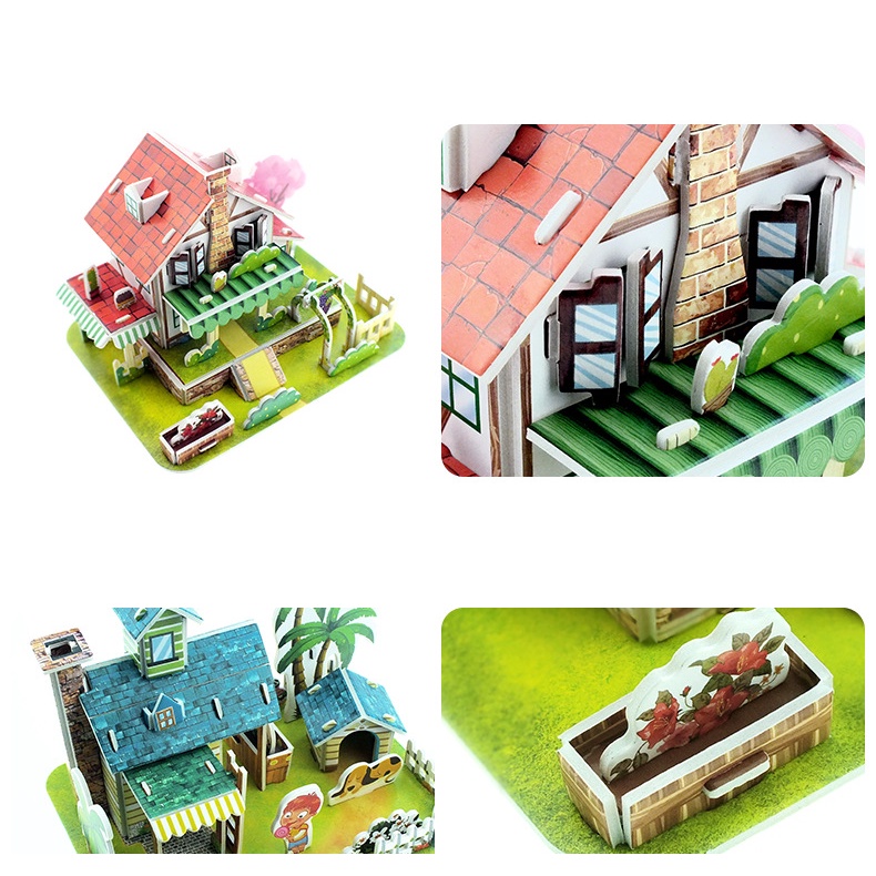 Đồ chơi giáo dục bộ xếp hình lắp ghép khối xây dựng trang trại, lâu đài bằng giấy 3D cho trẻ em