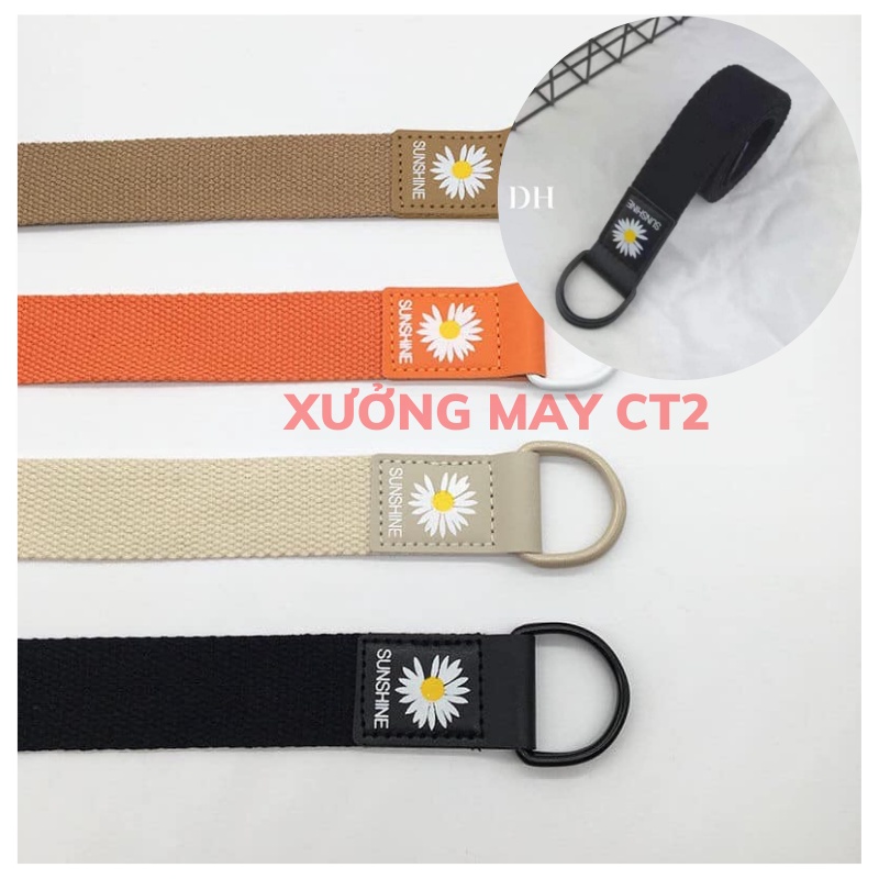 Thắt Lưng Hoa Cúc 2 Bông Và Mặt Tròn dành cho Nữ MAY_1989_2 Dây thắt lưng Nữ Nam Unisex Vuông chữ nhật Bản Nhỏ