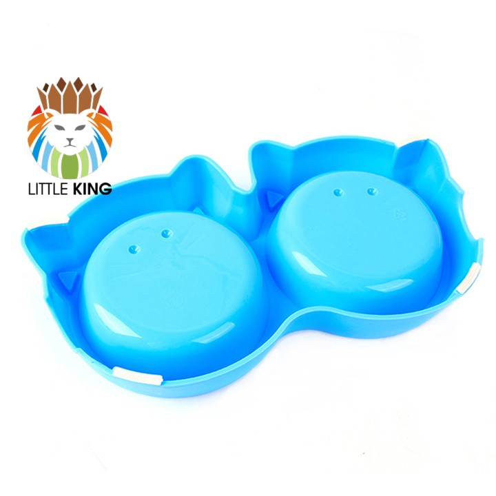 Bát ăn đôi cho chó mèo, thú cưng hình mặt mèo cute chất liệu nhựa PP nhiều màu sắc Little King pet shop