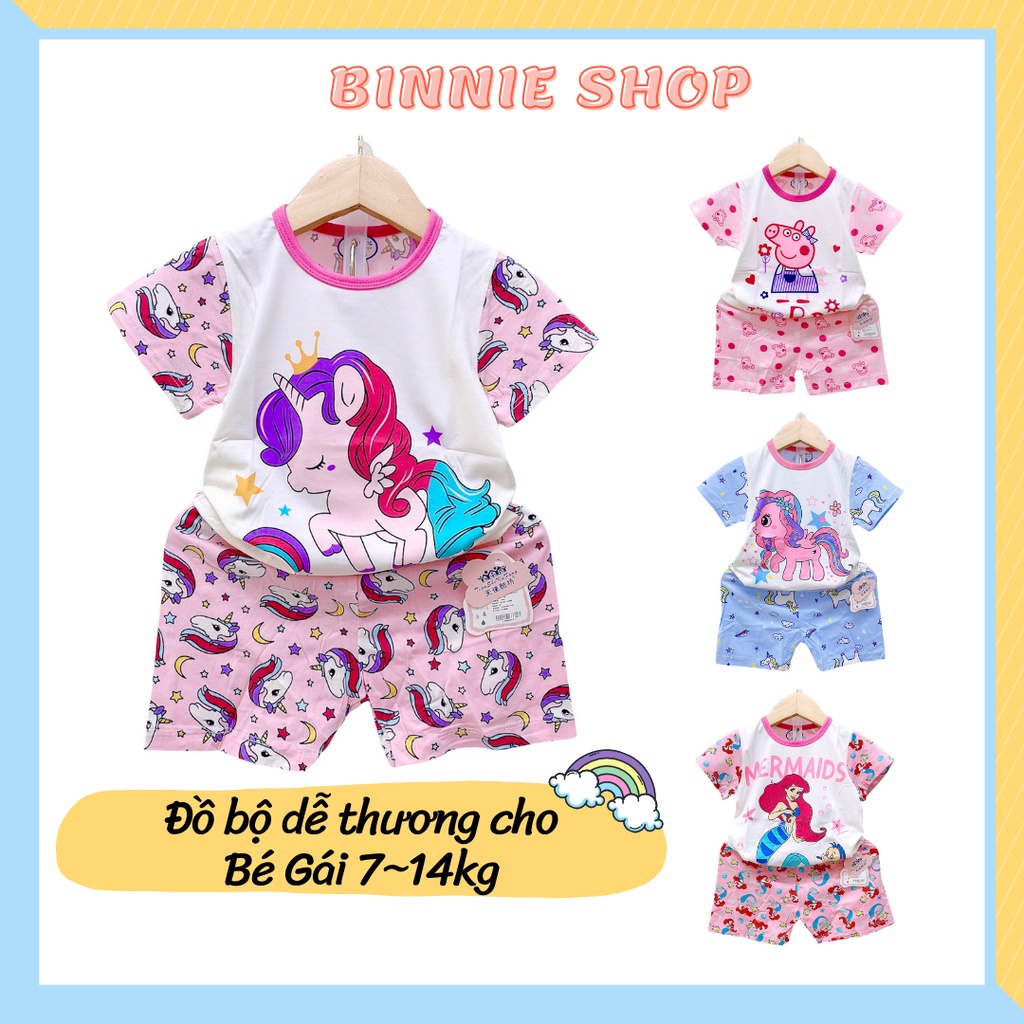 Đồ bộ bé gái 7-14kg (0-3 tuổi) chất thun cotton lạnh Bộ mặc nhà hình pony, heo peppa dễ thương cho bé - BINNIE SHOP