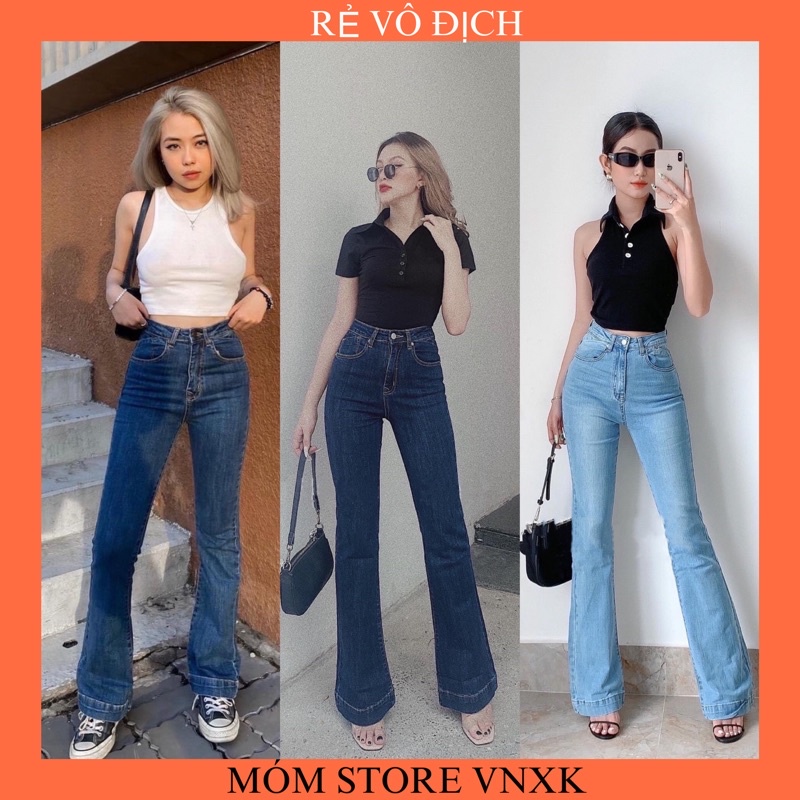Quần Jean Ống Loe Lưng Cao - Quần Loe Dáng Dài Line Bản To VNXK [ ẢNH THẬT 100%]