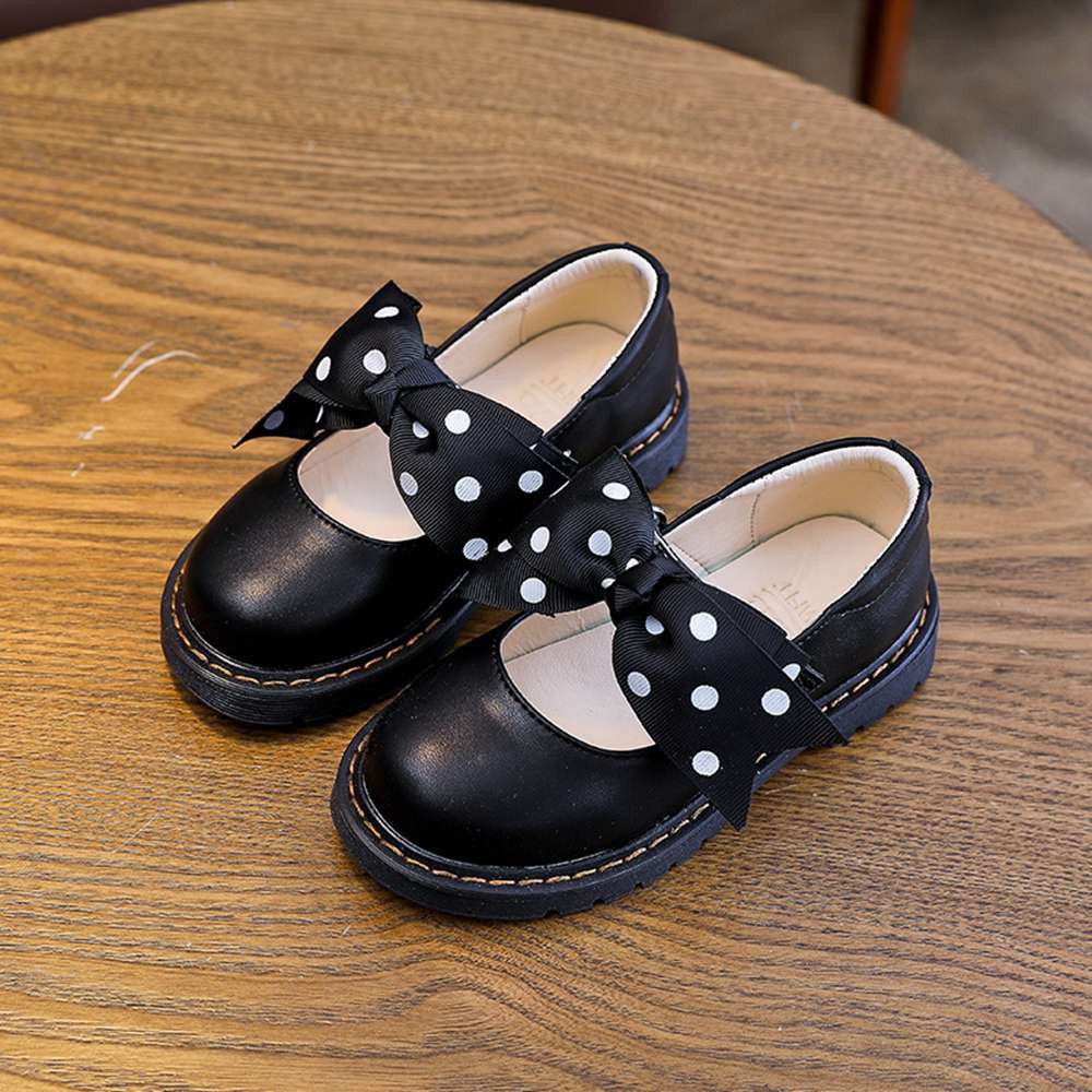 Giày búp bê bằng da phối nơ thời trang với kích thước 27-37 dành cho bé gái