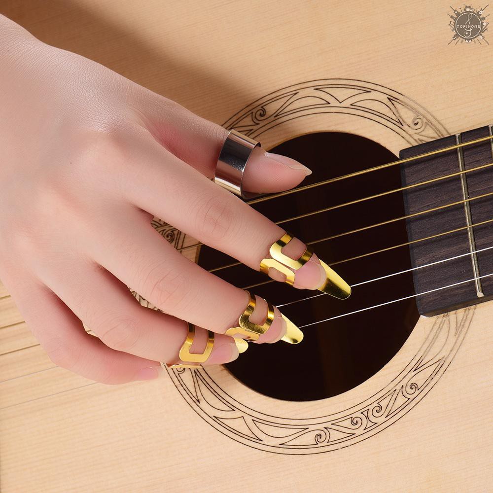 Bộ 4 món gồm móng gảy đàn + ống bọc ngón tay cái dùng đánh đàn guitar bằng thép không gỉ