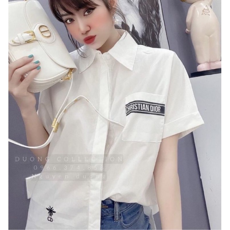 Sơ mi vạt kiểu thêu phối túi tay ngắn cực phong cách (PC)