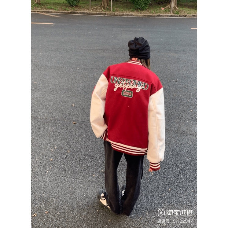 Áo Khoác KaKi Cotton 2 Lớp Bomber Cúc Bấm Phối Tay Trắng In Chữ Siêu Dễ Thương UT170 [NewUnisex]