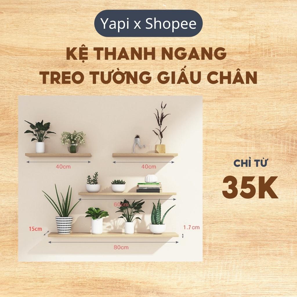 3 Kệ Thanh Ngang Treo Tường Kết Cấu Giấu Chân YAPI GHC-195 Gỗ Cốt Xanh Chống Ẩm (Tặng kèm phụ kiện)