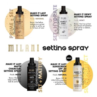 Fgu xịt khóa nền giữ lớp trang điểm milani make it last/dewy/matte/sunscreen spf30 setting spray 64 ao59