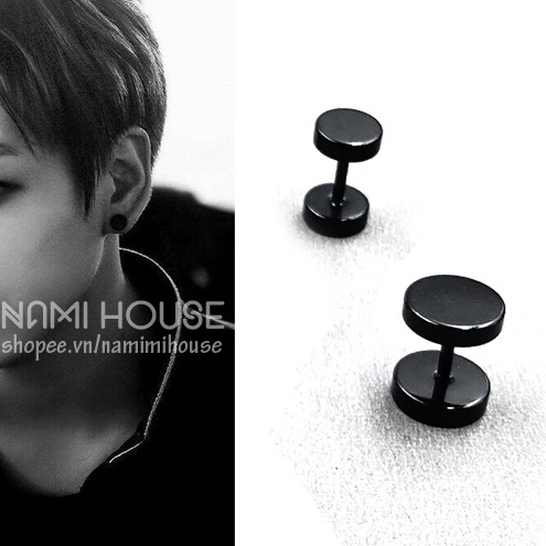 Bông tai nam nữ unisex nút tròn đen quả tạ siêu rẻ đẹp phụ kiện trang sức style hot trend hàn quốc bts idol kpop