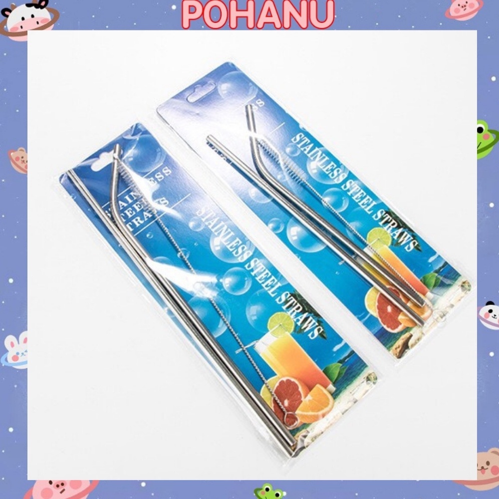 Set ống hút inox dài Pohanu bộ ống hút kèm cọ rửa xịn an toàn tái sử dụng OH11