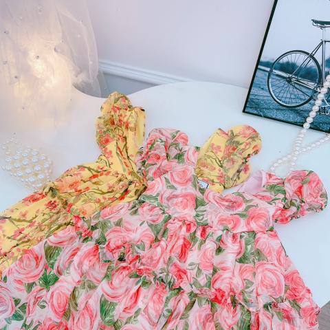 Váy công chúa cho bé, đầm voan bé gái họa tiết hoa tay phồng khóa kéo sau lưng (C2) | BigBuy360 - bigbuy360.vn