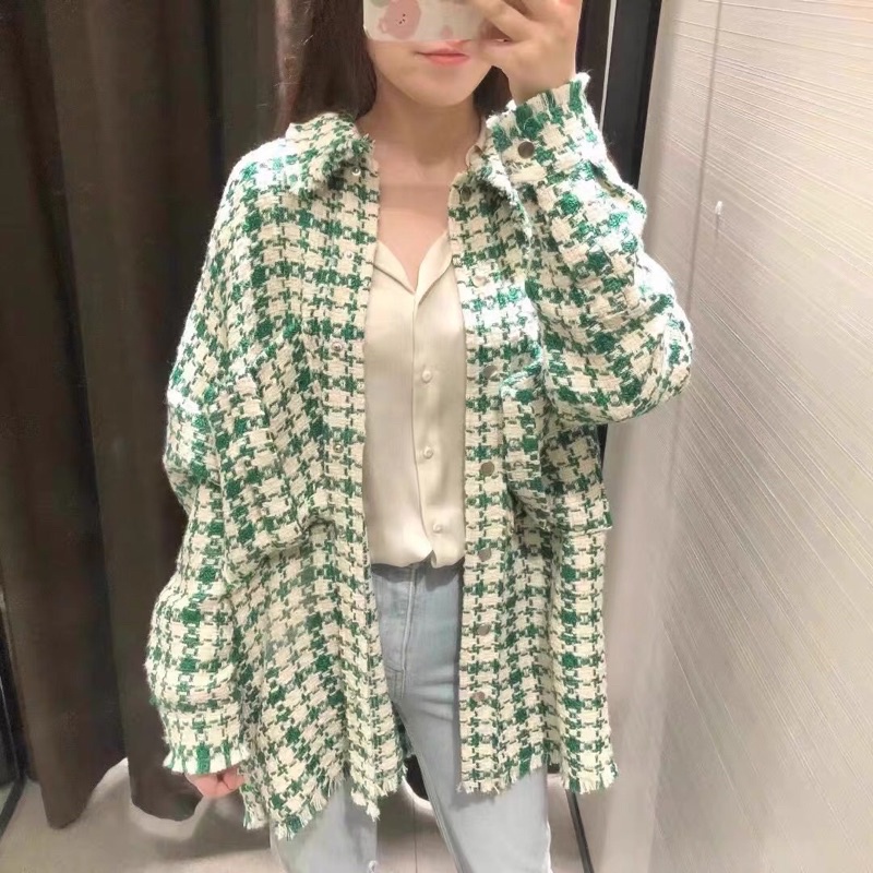 ÁO SƠ MI DẠ TWEED ZARA MÀU CỰC TÔN DA FORM OVERSIZE