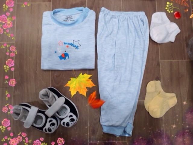 [XẢ KHO] Bộ Dài Tay Kẻ Noubaby hình ngộ nghĩnh cực thích( cài vai) Qate179