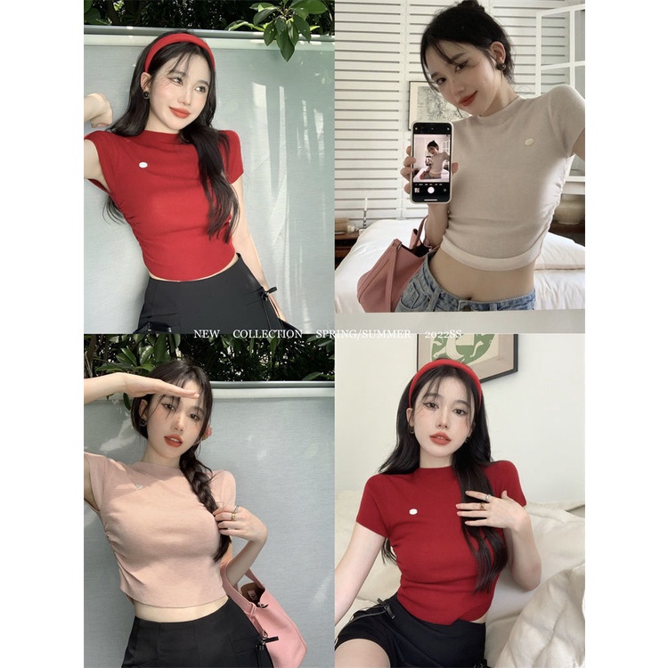 Áo Croptop, Áo thun ngắn tay cho phụ nữ mùa hè, áo thun ngắn tay, kích thước trung bình. Tay NGẮN (kèm ảnh thật)