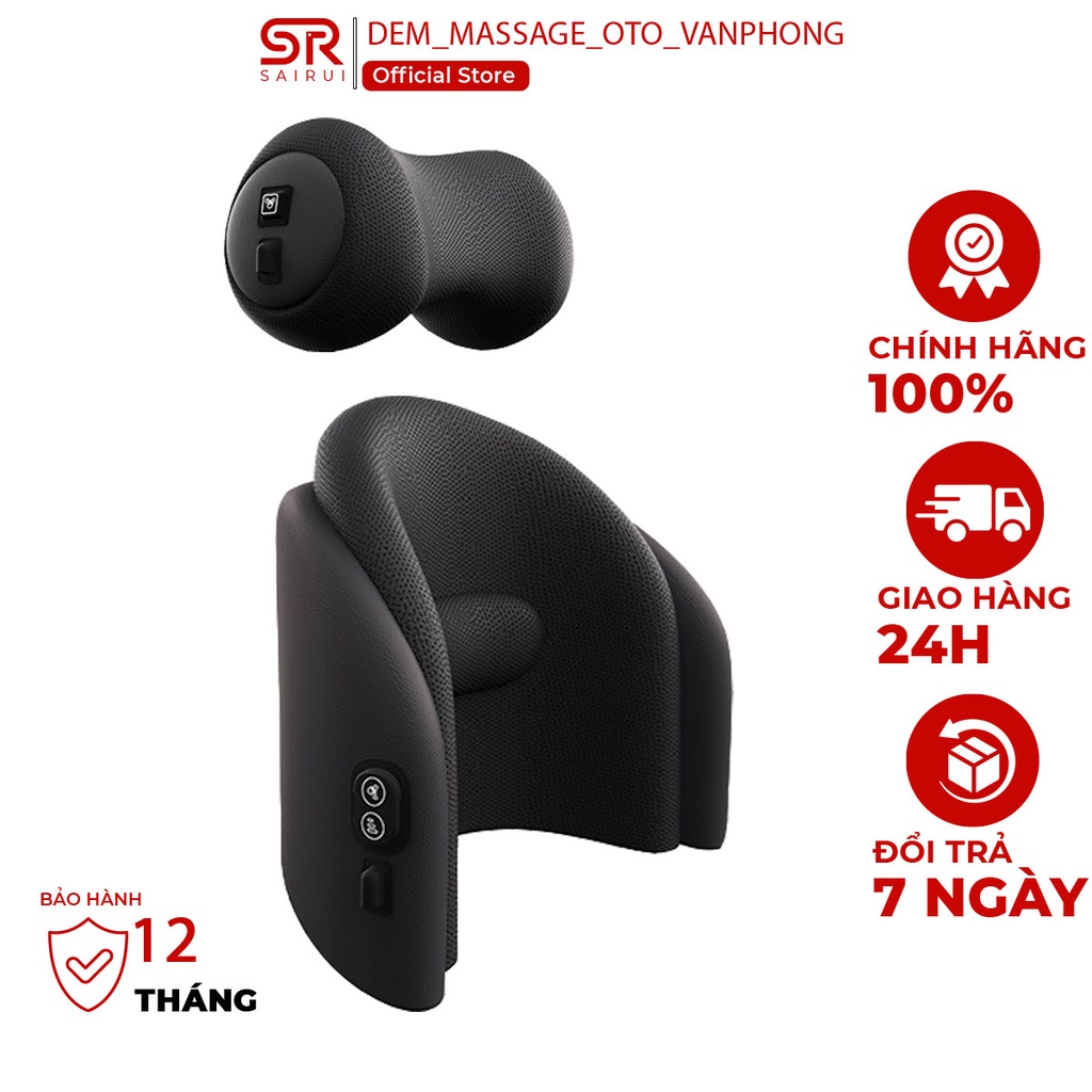 Combo Gối Và Đệm Tựa Massage Chườm Nóng Ô Tô - Văn Phòng, Cao Su Non, 6 Chế Độ, Cổng Cắm USB, Bảo Hành 12 Tháng