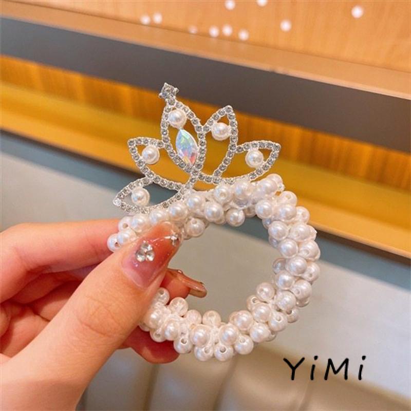 Dây Cột Tóc Hình Vương Miện Đính Ngọc Trai Dễ Thương Cho Bé Gái