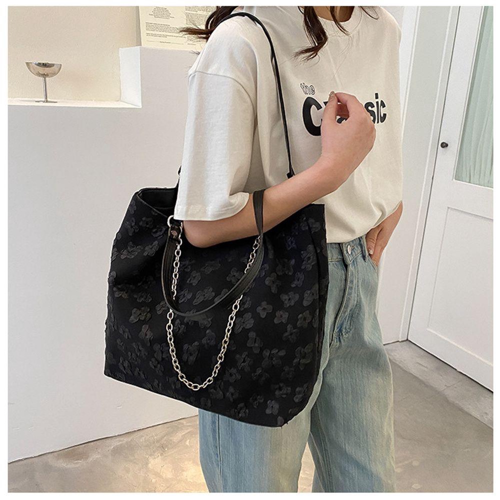 LAY Túi Tote Mềm Đeo Vai Phối Dây Xích Đính Hoa Dễ Thương