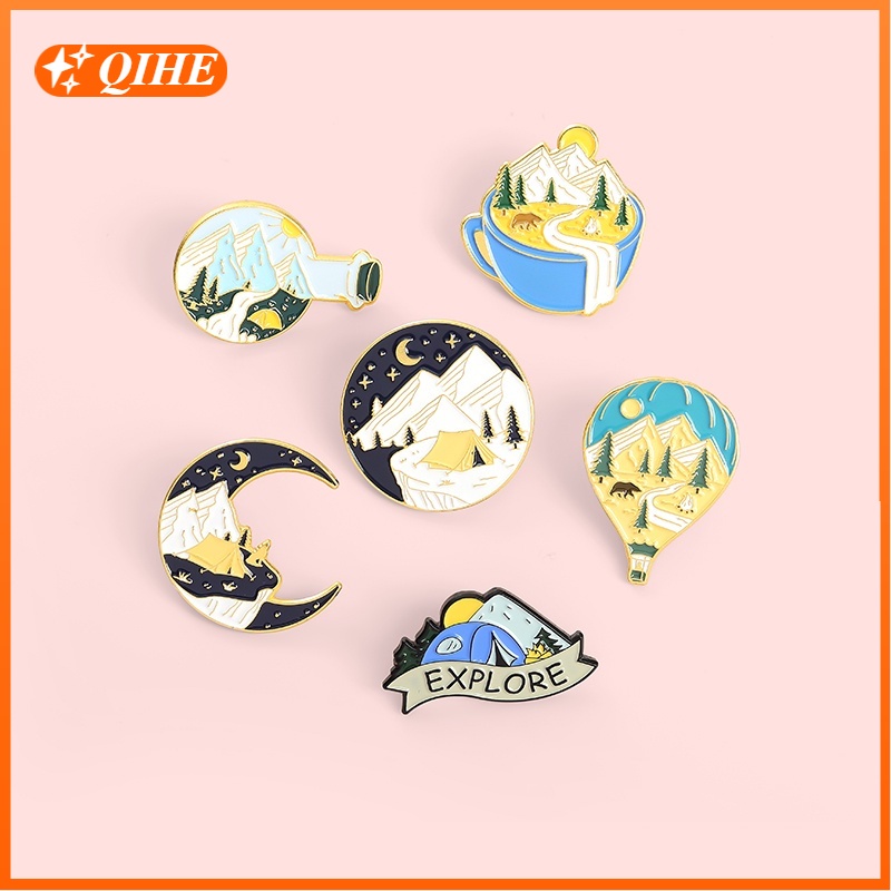 Huy hiệu cài áo QIHE JEWELRY họa tiết khung cảnh thành phố sáng tạo 6 kiểu tự chọn thích hợp làm quà tặng cho bạn bè
