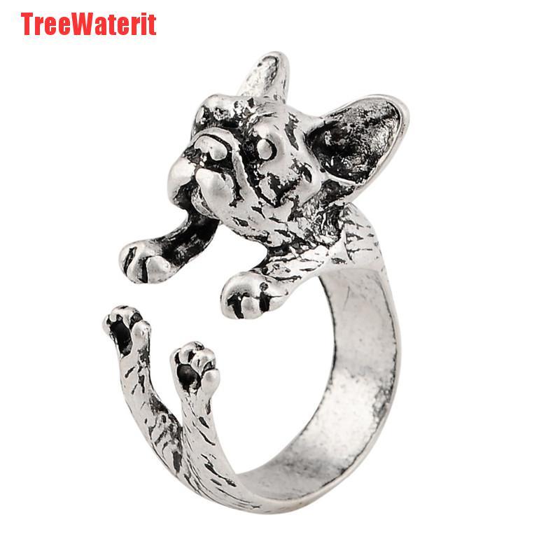 TreeWaterit Vintage French Bulldog Animal Wrap Rings Gift for Women and Men Fashion Jewelry