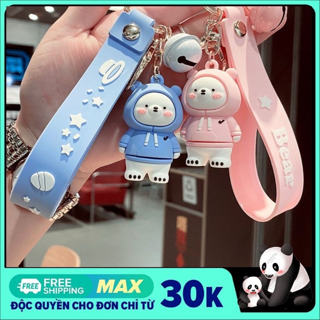 Móc khóa cute hình chú gấu đáng yêu có dây nhựa kèm dài 11,7cm theo phong cách hàn quốc  làm từ chất liệu nhựa pvc