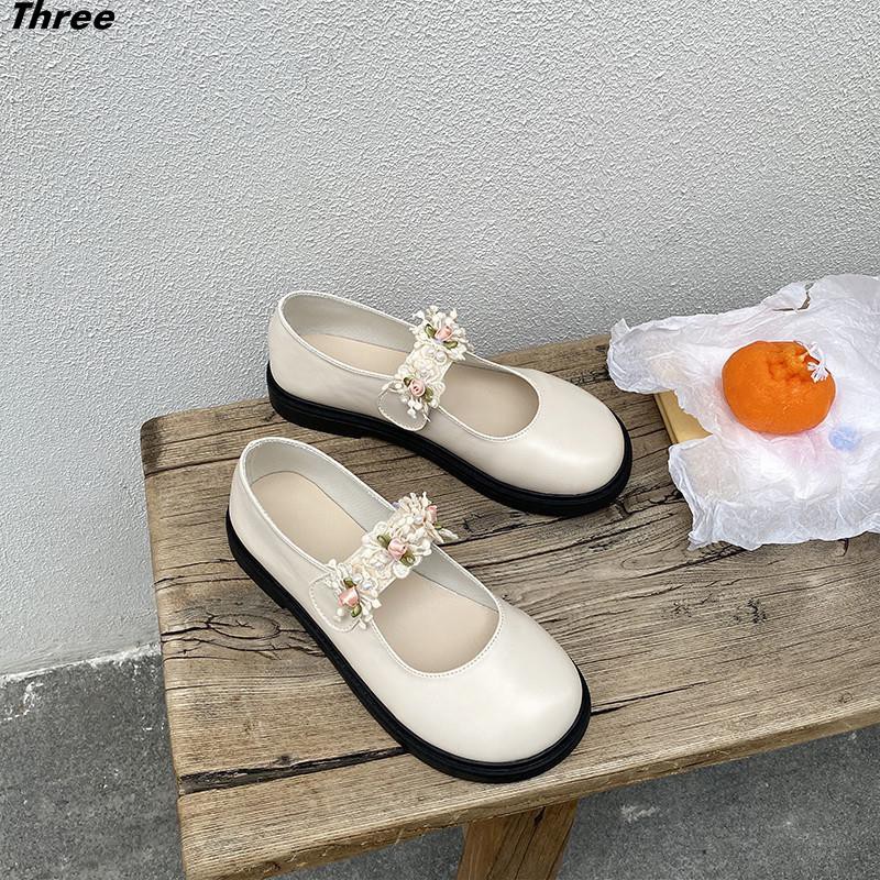Women's shoes, single shoes Japanese soft girl Harajuku style cute JK small leather shoes female retro flowers Mary Jane shoes Korean style thick-soled girl