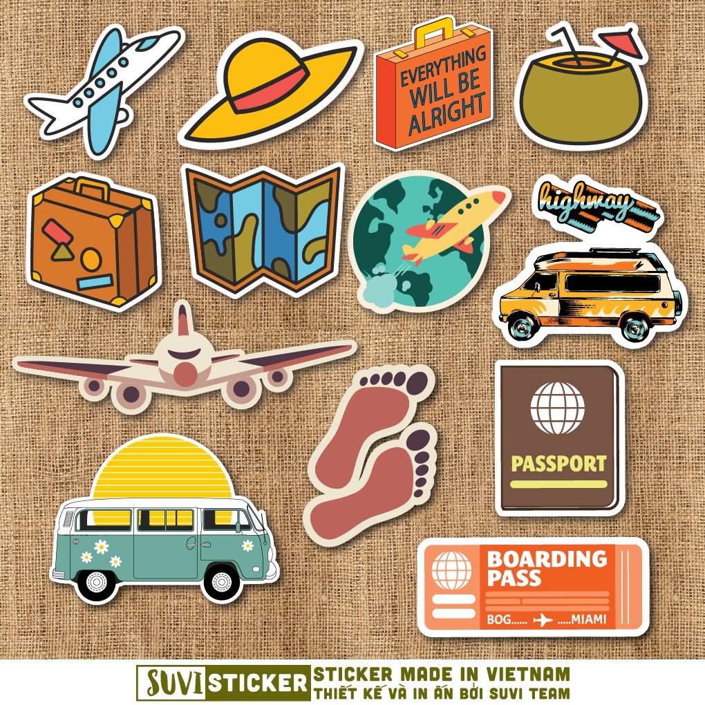 Sticker Du Lịch Travel 2 chống nước sticker dán laptop, điện thoại, đàn guitar, mũ bảo hiểm, vali. MSP: T02