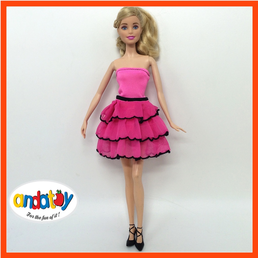 Váy hồng dành cho búp bê barbie 30cm phụ kiện búp bê ANDATOY AD972