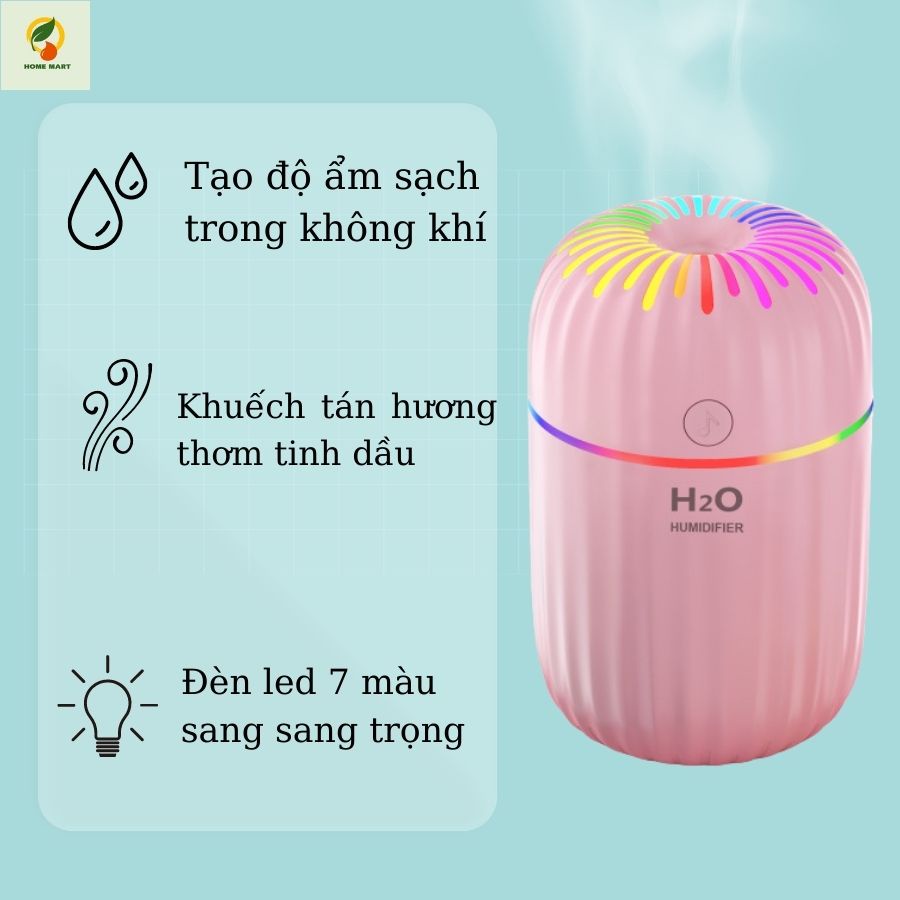 Máy Phun Sương Tạo Độ Ẩm  H2O A7 Xông Phòng Khuếch Tán Tinh Dầu Dung Tích 300ml Dùng Cho Phòng Ngủ Và Trong Xe Hơi.