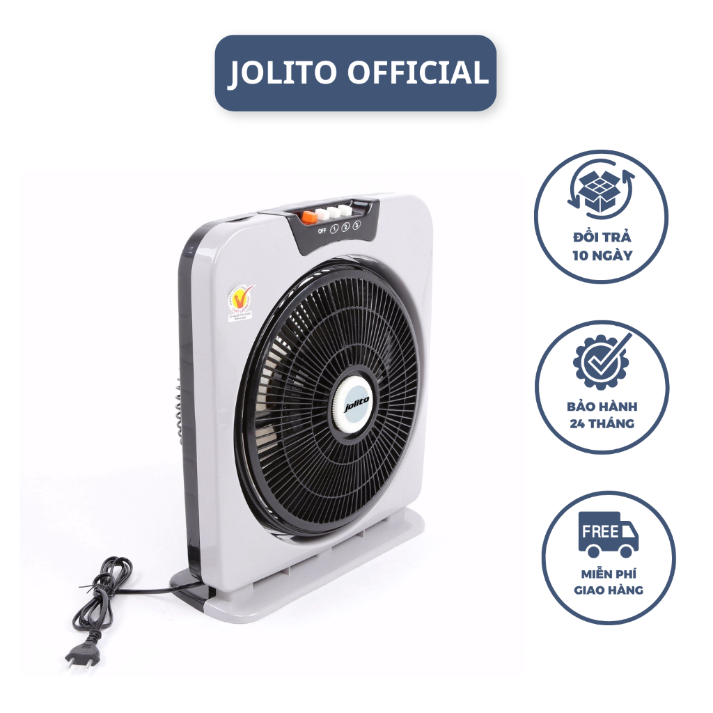 Quạt hộp tản gió Jolito QH01, công suất 55W 40 cm, màu xám 3 chế độ gió, quạt điện cơ 220V