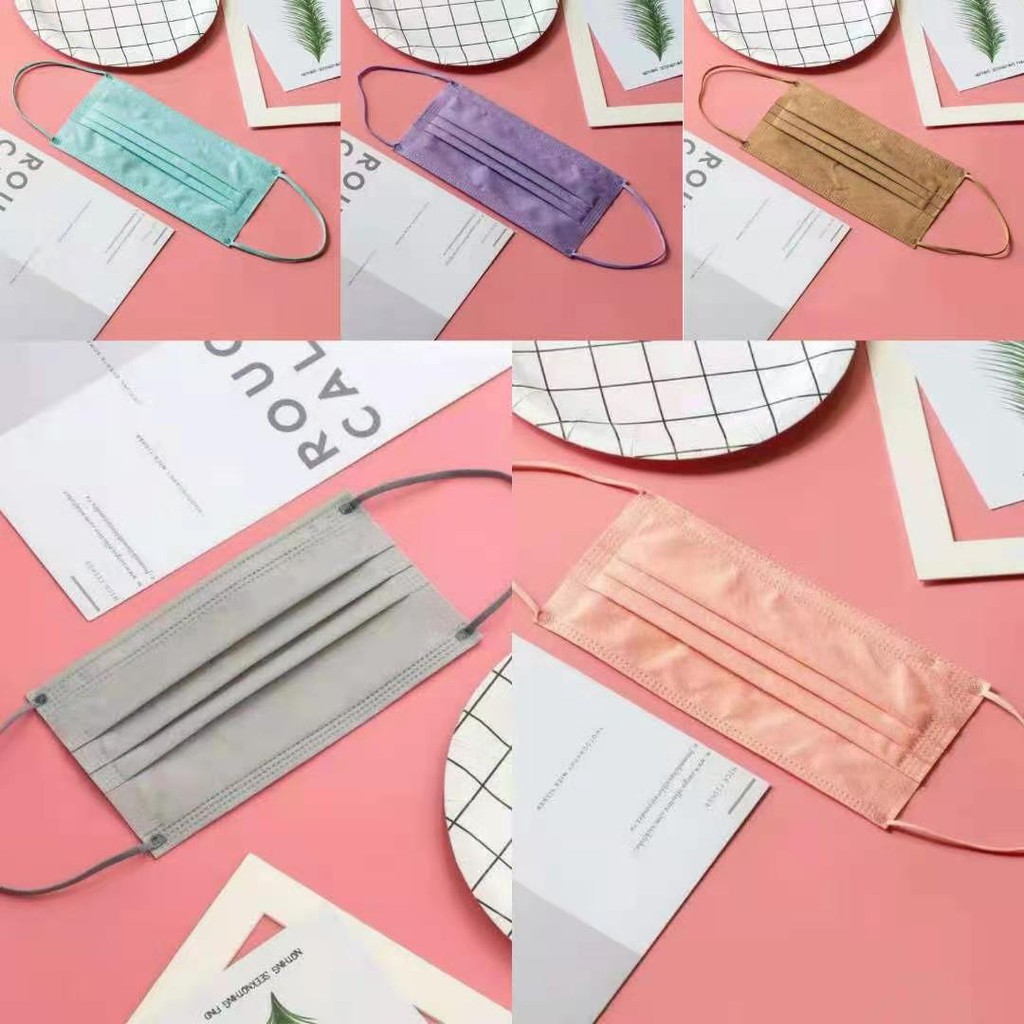 Set 10 / 50 Mặt Nạ 3 Lớp Màu Macaron 000 Màu Sắc Hỗn Hợp Dùng Một Lần Dành Cho Người Lớn