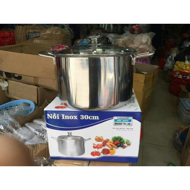 [ SALE TƯNG BỪNG]  Nồi luộc gà inox 30cm vung kính.Dùng được cho bếp từ.