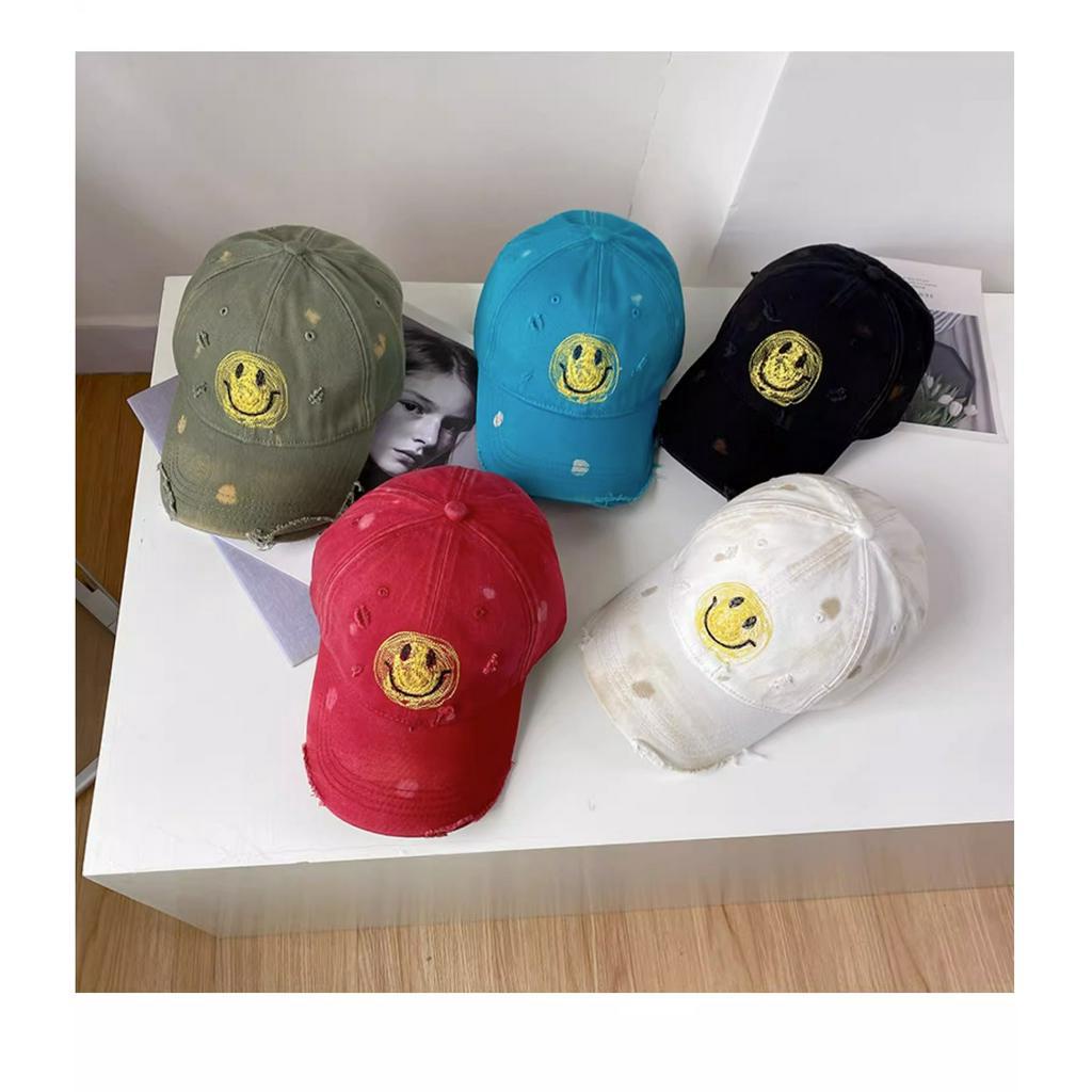 Mũ Lưỡi Trai Thêu Hình Mặt Cười Phong Cách Hàn Quốc Thời Trang Xuân Hè Cho Nam Và Nữ