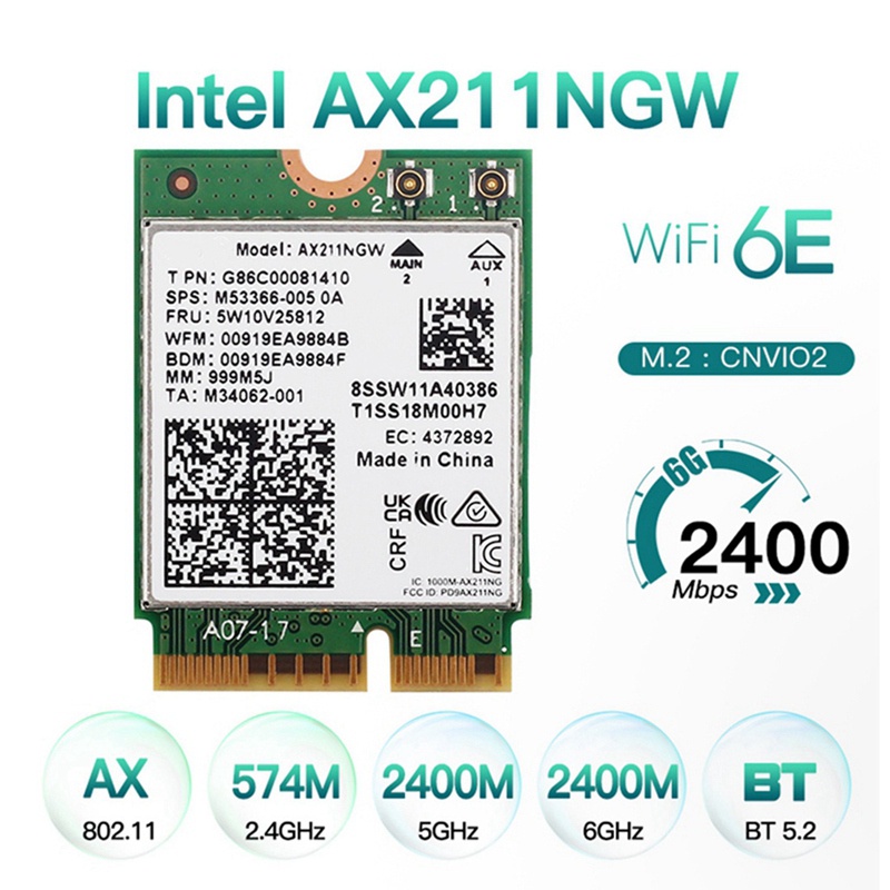 Thẻ Mạng Wifi Không Dây 6E AX211NGW 2.4G / 5G / 6Ghz Cho Bluetooth 5.2 AX211 M.2 KeyE CNVio Windows10