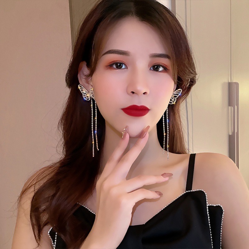 [Cao Cấp] Bông Tai Hàn Quốc Hình Bướm Đính Đá Siêu Sang Qúy Phái Mainia Shop