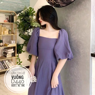 Bigsize Đầm tím cổ vuông D440