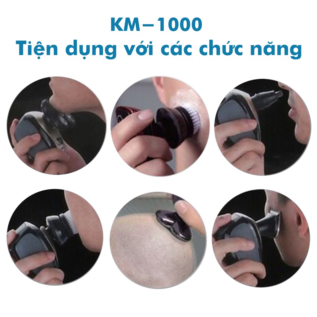 Máy cạo râu đa năng 5 in 1 kemei KM - 1000 có thể cạo râu cắt tóc - cắt tóc tỉa lông mũi - cọ rửa mặt - mút massage mặt