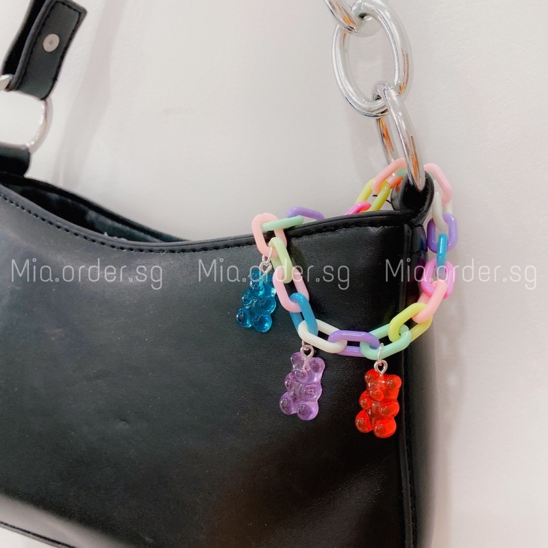 Vòng tay, móc túi xách HANDMADE hình móc xích đủ màu sắc có charm gấu GUMMY BEARS, mia.order