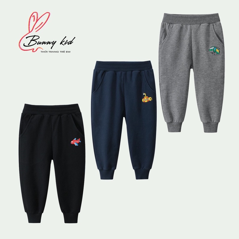 Quần thun bé trai Bunnykids quần dài bé trai thêu hình phi thuyền chất cotton