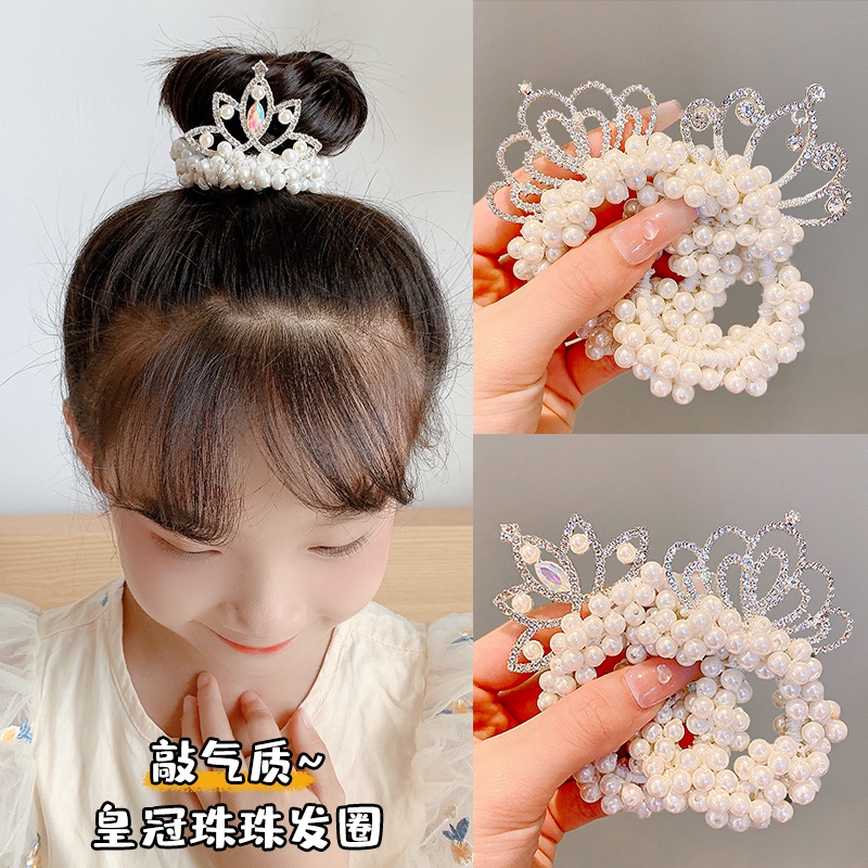 Dây Buộc Tóc Hình Vương Miện Đính Ngọc Trai Dễ Thương Cho Bé Gái