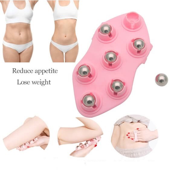 Bàn chải đả thông kinh lạc massage body dạng bi lăn - Bàn chà silicon gắn 7 bi thép