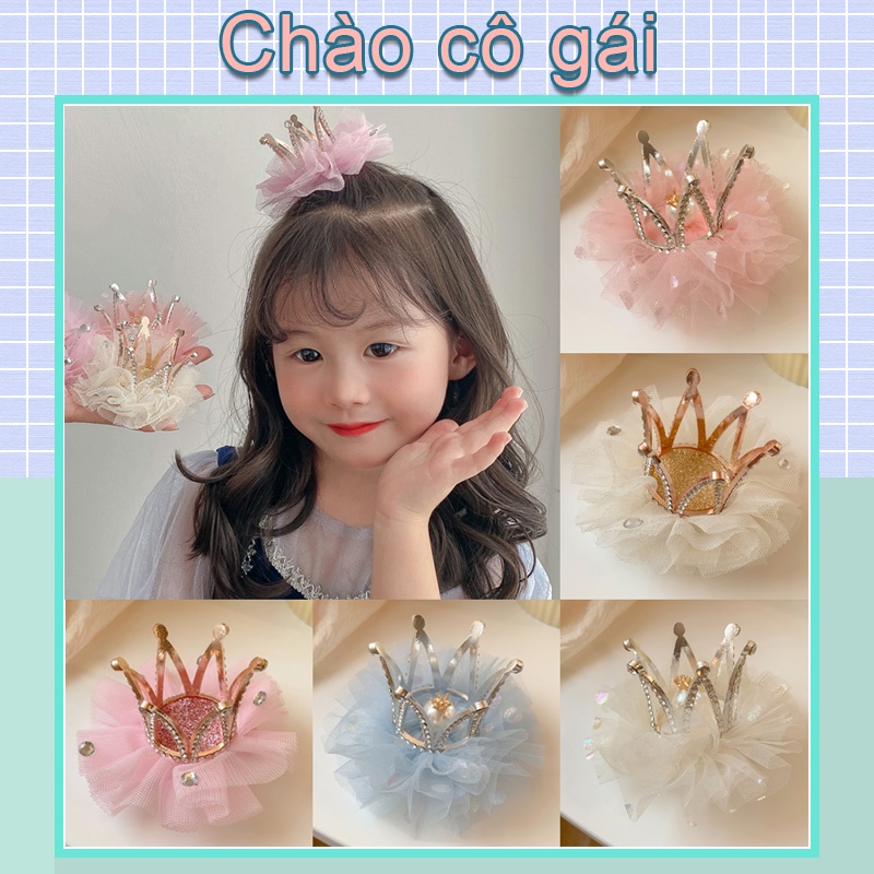 Kẹp Tóc Hình Vương Miện Công Chúa Đính Ngọc Trai Giả Phối Lưới Màu Sắc Thời Trang Hàn Quốc 2022 Cho Bé Gái