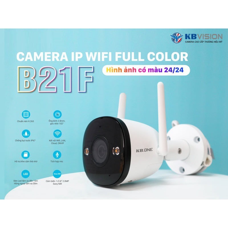 Camera Wifi KBone KN-B21F Siêu Nét Ngoài Trời Có Màu Đêm Full HD 1080P, Kbone B21 2Mp , Kbone B41 4Mp -Hàng Chính Hãng