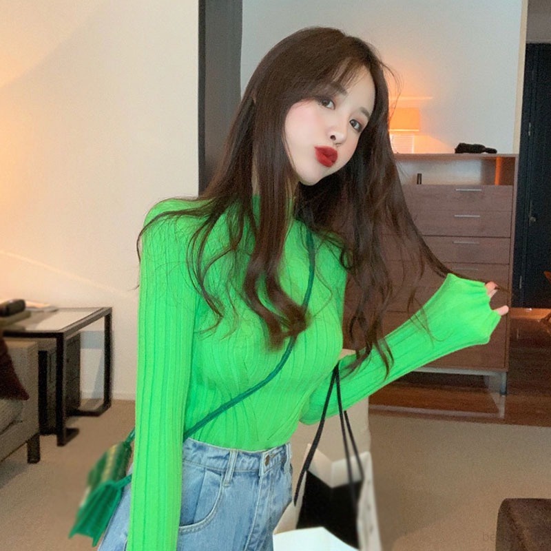 Áo Sweater Dệt Kim Cổ Lọ Phong Cách Hàn Quốc Cho Nữ