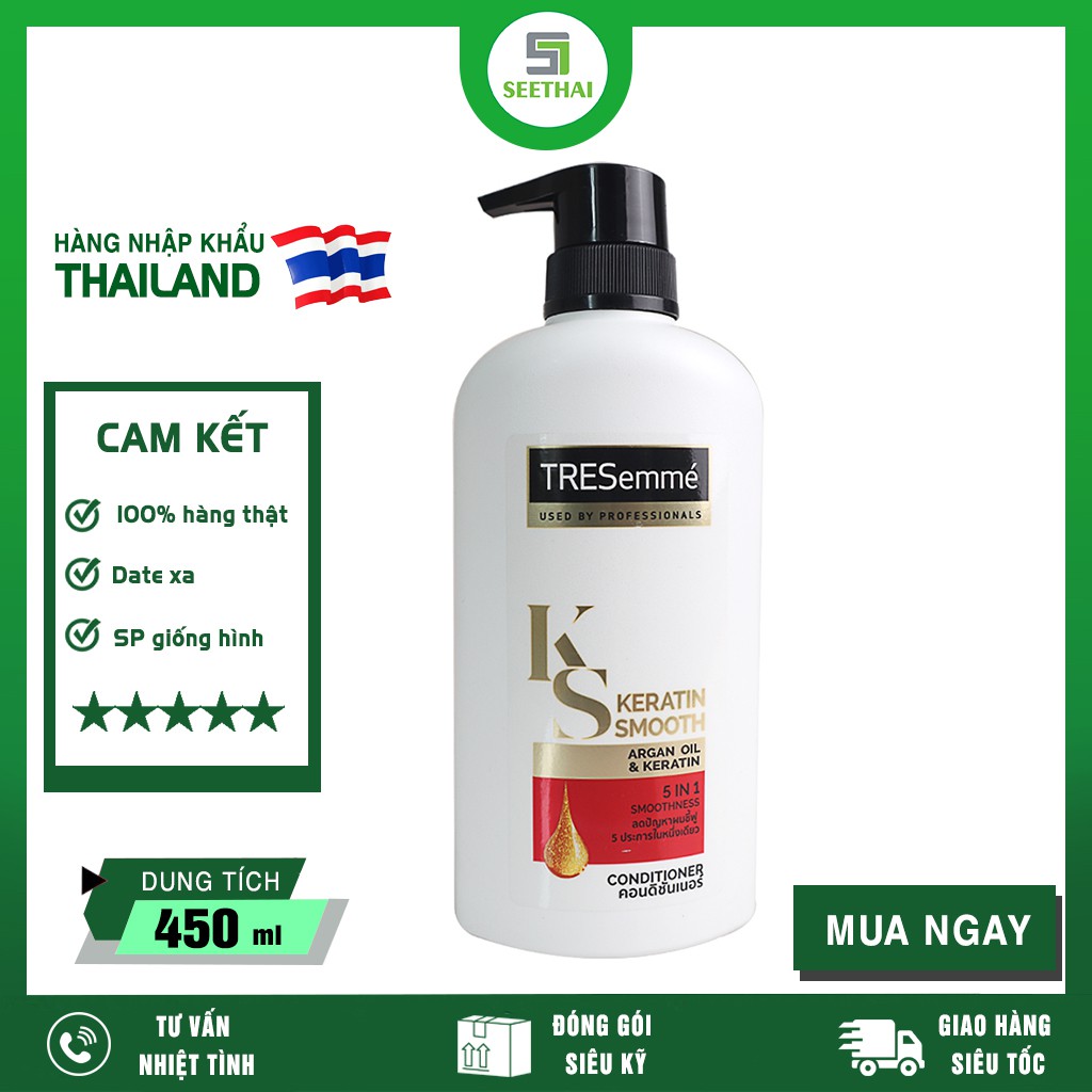 Dầu xả tái tạo tóc hư tổn TRESEMME Argan Thái Lan 425ml - chai màu trắng đỏ - Keratin smooth