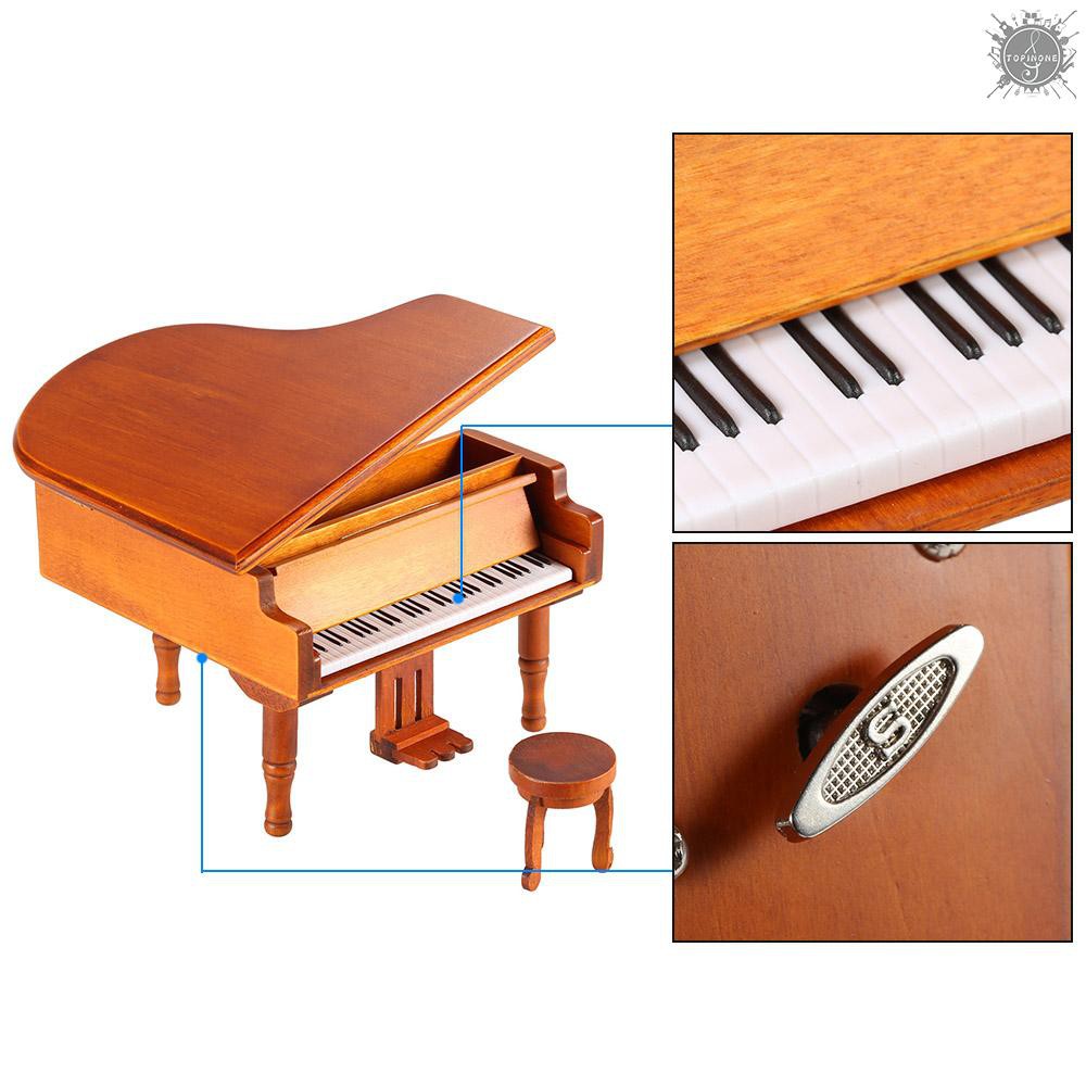 Hộp nhạc vặn dây cót hình đàn piano bằng gỗ cổ điển làm quà cho trẻ em