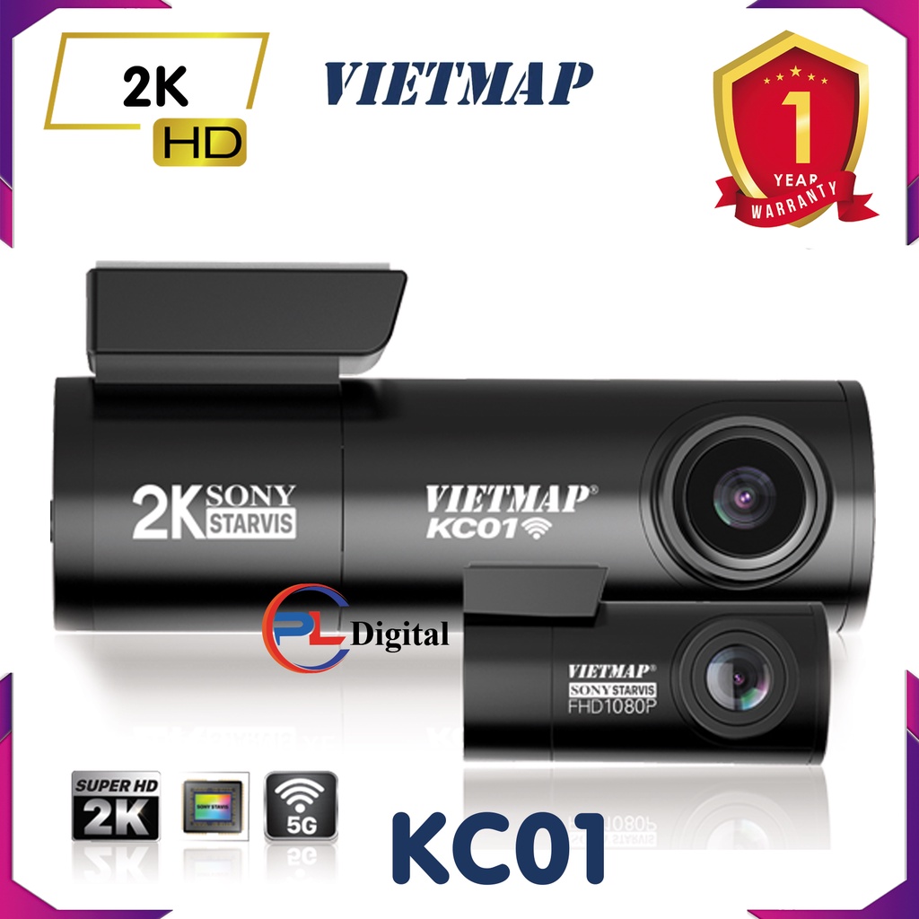 VIETMAP KC01 - Camera Hành Trình Trước Sau phát WiFi Truyền Dữ Liệu Qua Smartphone - Tặng Thẻ Nhớ 32GB